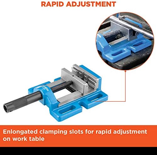 Groz Unigrip Drill Press Vise, 4" Jaw Width, Cast Iron with Precision-Ground Base and Bed, Round Stock Prisms, 3-5/8" Jaw Opening, Bench Drill and Drill Press Workholding (35121)