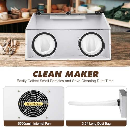 Fully Enclosed Grinding Table Polisher Dust Box, Acrylic Dust Box Transparent Dust Box Cover,2-Hole Table Polisher Box with Led Light for Polishing Machine, Carving, Cutting, Drilling (2 Holes)