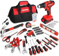 FASTPRO Home Tool Set with Drill, Household Repairing Tool Kit, Red
