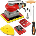 3-in-1Pneumatic Random Orbital Palm Sander, 4 x 4.3 in Air Square Sander, 10000 RPM, with 3 x 4 in Square panels and Triangle Detail Panel for Right-Angle Edges, Woodworking, Metal