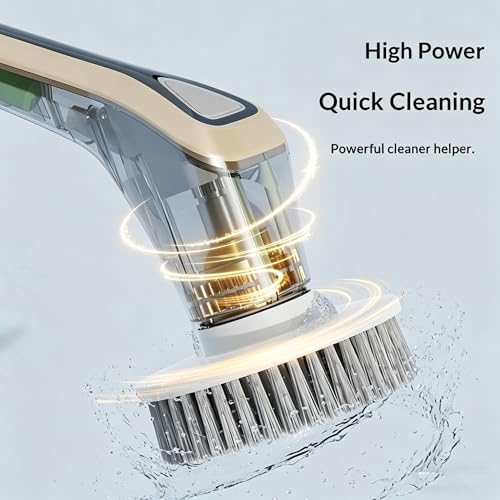 Electric Spin Scrubber, Full-Body Spray Cleaning Solution Waterproof Bathroom Electric Scrubber with LCD Display, Cordless Cleaning Brush Scrubber for Bathroom and Kitchen Cleaning