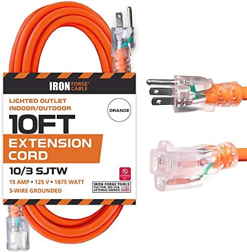 Iron Forge Cable 10 Gauge Extension Cord Heavy Duty, 10 Ft - Orange SJTW