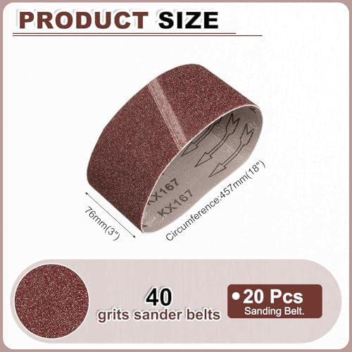 HARFINGTON 3 x 18 Inch Sanding Belts, 20 Pcs 40 Grits Aluminum Oxide
