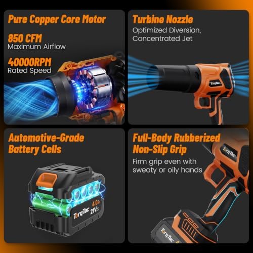 Cordless Leaf Blower, 850CFM Airflow, Handheld & Compact
