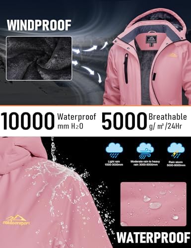 MAGCOMSEN Womens Winter Coats Waterproof Ski Snow Warm Fleece Rain Jacket