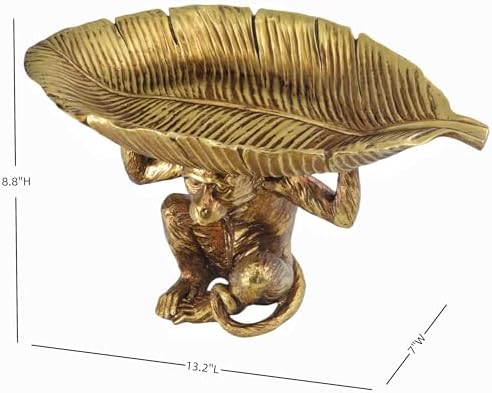 13.2'' L Monkey Fruit Tray Key Jewelry Dish Resin Statue Gold | resin catchall tray plates high bowl containers organizers for table entryway entry dresser counter gift