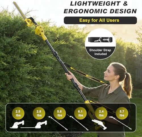 6-IN-1 Cordless Pole Saw & Pole Hedge Trimmer Combo Kit, Dual 4.0Ah Batteries, 8" Brushless Chainsaw, 16" Electric Hedge Trimmer, 6" Grass Shears, 14.92Ft Long Reach, Bush Trimmer for Tree Shrubs