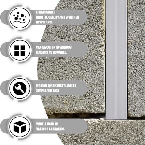 Flexible EPDM Rubber Strip for Concrete Crack Repair and Replacement, Rubber Expansion Joint Filler, Weather and Aging Resistant for Sidewalks, Driveway (50 ft Long and 3/4" Wide)