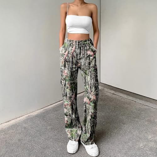 Lepunuo Cargo Pants for Women High Waisted Casual Pants Baggy Stretchy Wide Leg Y2K Streetwear with 6 Pockets