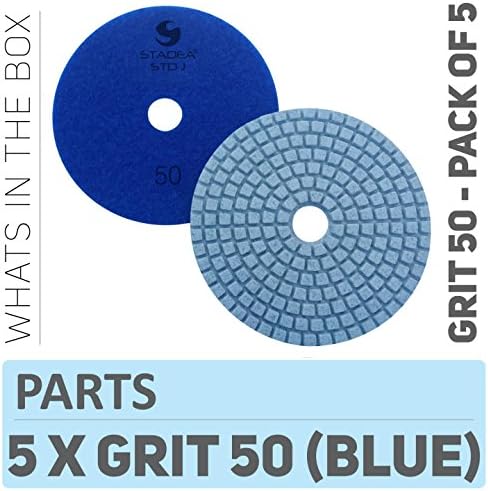 PPW136D Diamond Polishing Pads 4 Inch Grit 50 - For Concrete Marble Terrazzo Floor Granite Stone Counter Edge Wet Polishing - Pack of 5