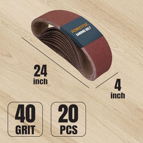 POWERTEC 4 x 24 Inch Sanding Belts, 20PK, 40 Grit, 4x24 Belt Sander Sanding Belts Assortment, Aluminum Oxide Sandpaper for Oscillating Belt Sander, Woodworking, Metalworking (110060-P2)