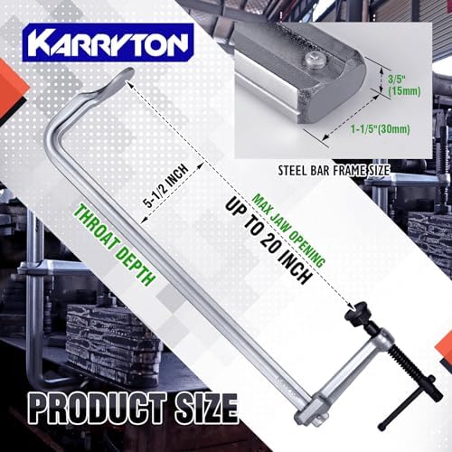 Heavy Duty 20" Inch F-Clamp w/Replaceable Pad, 5-1/2-Inch(140mm) Deep Throat, Bar Size 1-1/5" * 3/5" Drop Forged Steel Bar Clamps, 2900LB Clamping Force