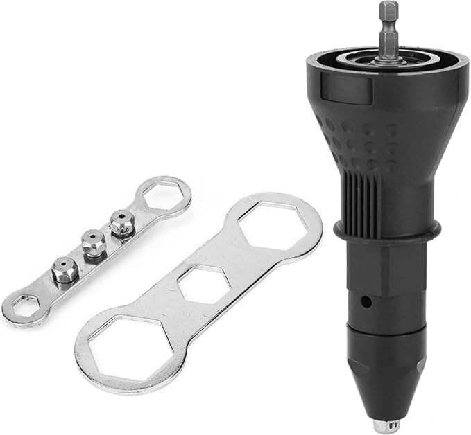 Cordless Electric Rivet Gun Adapter Kit, 1/4 Inch Hex Shank Blind Rivet Nut Drill Adapter Converter Convert Drill to RivetInsert Nut Tool Kit（Black）