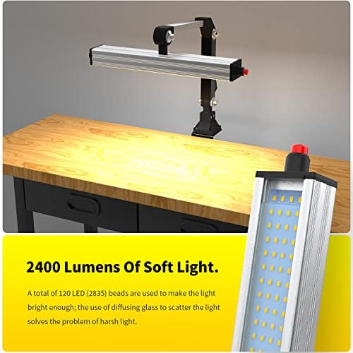 Led Work Light 24W 20in Long Arm Aluminum Alloy Waterproof Table Lamp for Machine Tool CNC Lathe Drilling Machine, US Plug