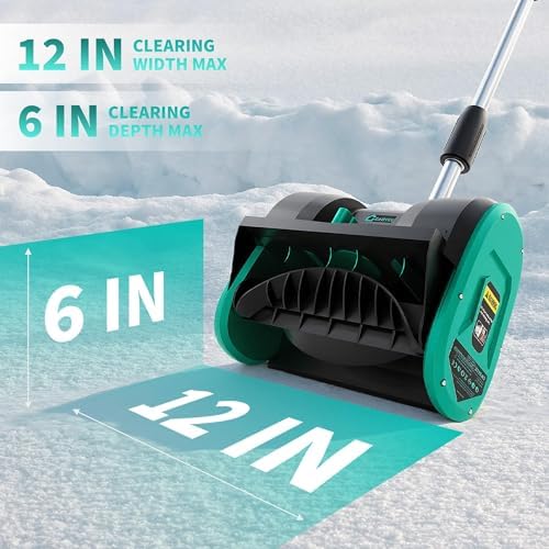 Cordless Electric Snow Shovel, 20V 4.0Ah Self‑Propelled Snow Blower with Brushless Motor, Clears 12" Wide 8" Deep, 300 Lb/Min, 17 ft Throw Distance for Driveways, Sidewalks, Steps & Patios, Green
