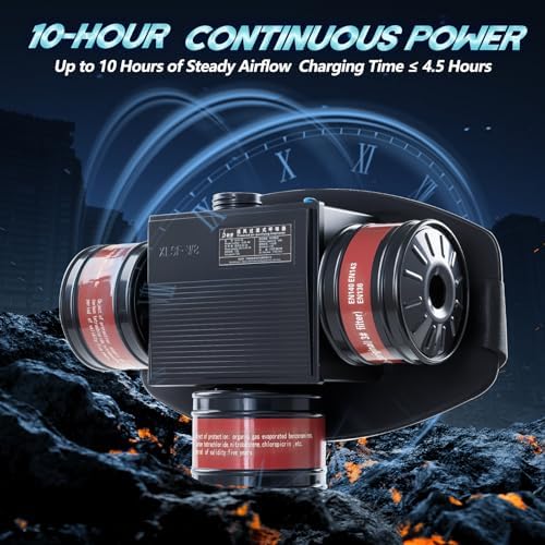 HANUU High-Efficiency PAPR Respirator System: Powered Air Purifying Respirators with 3Pcs 40mm Gas Mask Filters Portable Supplied Air Respirator for Welding Spray Painting Chemical Large Air Volume