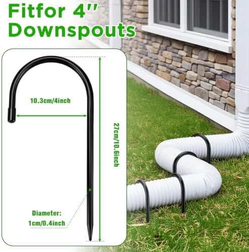 Zhengmy 8 Pcs Rain Gutter Downspout Extension Fixing Pin Downspout Ground Stake Holds Extensions Secure in Wind and Rain, Iron Fits 4" Round Pipes, Easy No Drill Installation