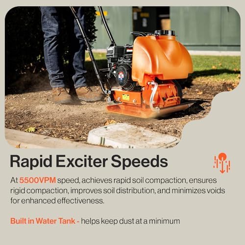 SuperHandy Plate Compactor Heavy Duty 7HP 4200lbs Impact Force - w/Water Tank for Concrete and Dirt