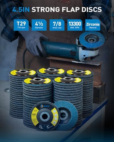 S SATC 100 PCS Flap Discs 4 1/2 for Angle Grinder 60 Grit Grinding Wheels