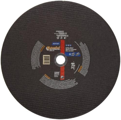 Norton Gemini Long Life Large Diameter Reinforced Abrasive Cut-off Wheel, Type 01 Flat, Aluminum Oxide, 1" Arbor, 20" Diameter x 3/16" Thickness (Pack of 5)