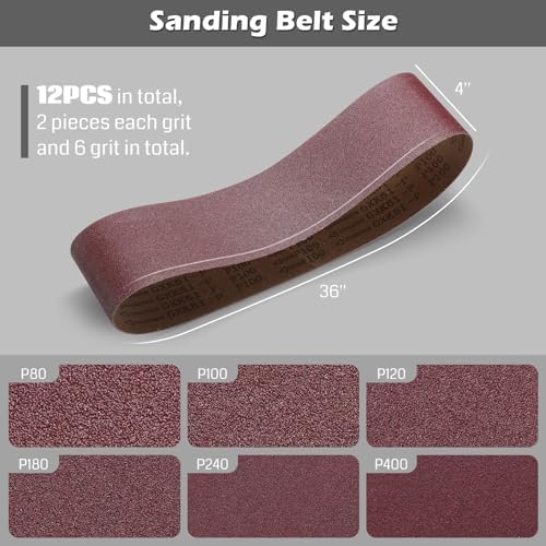 SainSmart 12PCS Aluminum Oxide 4x36 Inch Sanding Belts, 12PCS 6-inch Sanding Disc, 6PCS Wax and Silicone Free Tack Cloth, Sanding Set for Woodworking Sander Tools, DB30A