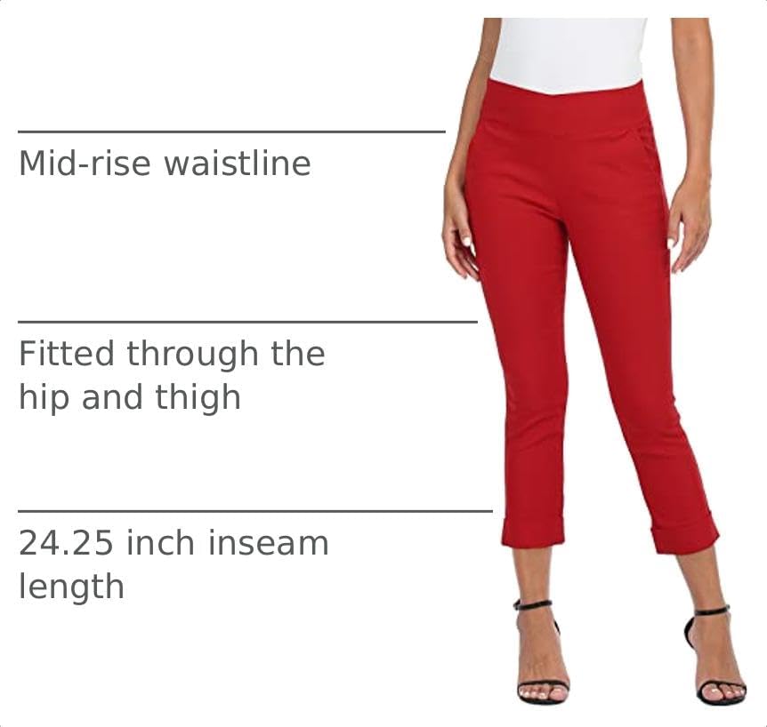 HDE Pull On Capri Pant for Women w/Pockets Elastic Waist Cropped Work Pant