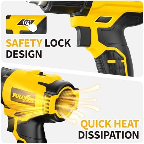 FULLYEA Heat Gun Cordless, 572℉-1022℉, Battery Powered Gun with 5 Nozzles