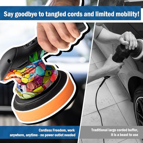 BATOCA 2026 S3 Cordless Car Buffer Polisher, 2x2.0Ah Lithium-ion Battery Powered Polisher with 6 Variable Speed, DA Orbital Buffer for Car Detailing, Polishing, Waxing, Camouflage Pattern Style