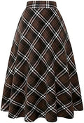 IDEALSANXUN Womens Plaid Wool Skirts Elastic Waist A-Line Pleated Tartan Long Skirts