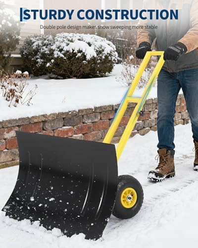 GarveeTech 29x19.8 in Rolling Snow Shovel on Wheels, Metal Snow Pusher