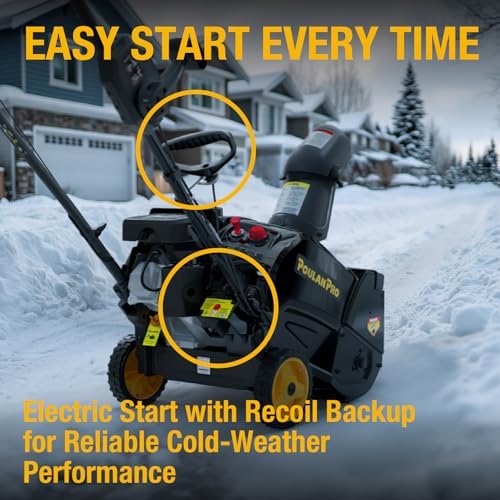 Poulan Pro Gas Snow Blower Single Stage 18 Inch with Electric Start, 190° Remote Chute Control, Lightweight, Compact