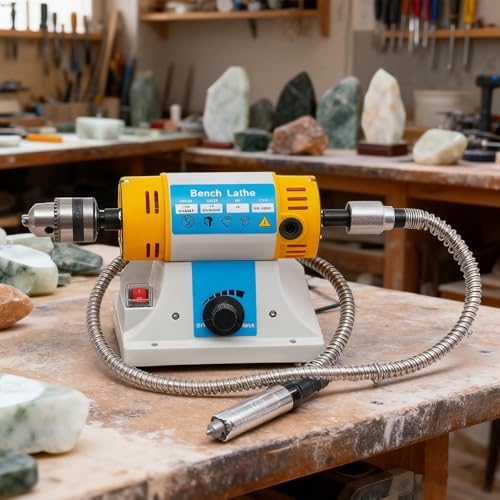 Jewelry Polisher 320W 800-10000RPM Variable Speed Bench Buffer Jewelry Polishing Machine with Accessories Multi-Function Benchtop Polisher Grinder for Jewelry Wood Metal Yellow 110V
