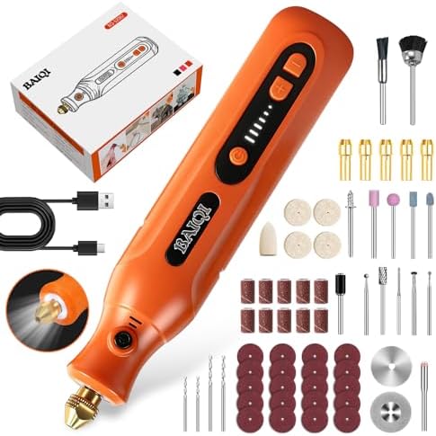 Electric Totary Cordless Tool Kit, Type-C Rechargeable 2000mAH, 6 Adjustment Speeds(5000-22000RPM), 59Pcs Accessories For DIY Crafting,SandingCarving,Sanding,Cutting (Orange-59 pcs Accessories)