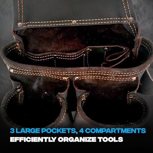 Ox Pro Full Grain Leather Tool Pouches - Made with Double Stitching and Rivet Reinforced Pockets