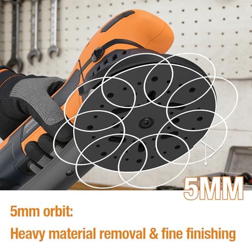MAXXT 800W Random Orbital Sander, 5mm Eccentric, 3300-7400RPM Variable Speed, 150mm Pad, Dual Mode Polishing, Dust Collection, 5 Sandpapers, Electric Dry Polisher for Wood, Metal, Car