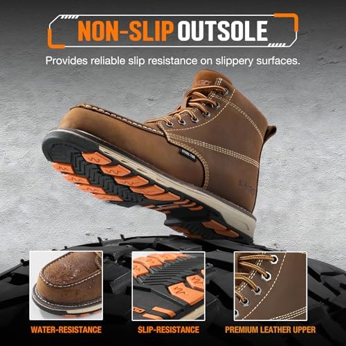 NINGO Steel Toe Work Boots for Men, Non Slip Mens Safety Moc Toe Work Shoes