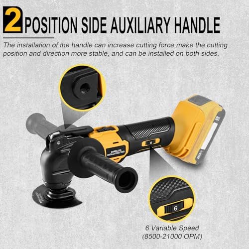 Cordless Oscillating Tool Compatible with DeWalt 20V Batteries, Brushless Motor 23 PCS Multi-Tool Kit with Auxiliary Handle for Cutting, Scraping, Sanding, 6 Variable Speed (Tools Only)