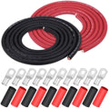 iGreely 2 AWG Gauge Wire 10 Feet Black + 10 Feet Red Welding Battery Pure Copper Ultra Flexible Cable + 5pcs of 5/16" & 5pcs 3/8" Copper Cable Lugs Terminal Connectors+Heat Shrink Tubing
