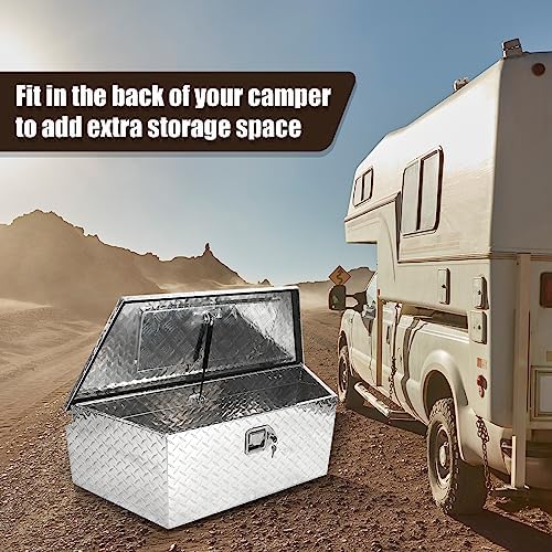 BLACKHORSE-RACING 39" Aluminum Diamond Plate Trailer Tongue Box, Silver | Heavy Duty Aluminum Tongue Tool Box Secure Storage Tool Box Organizer for Trailers, ATVs, RVs, and Truck Beds-39"x12"x16.5"