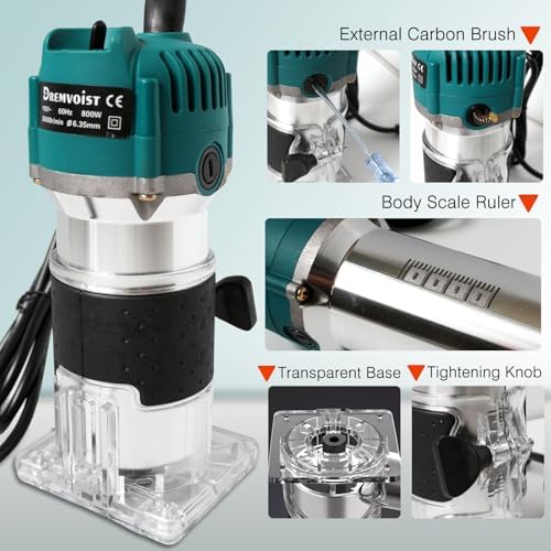 Wood Router,Electric Compact Wood Routers Tool for Woodworking,800W Hand Trimmer Laminate Milling Engraving Hand Machine Joiner Tool Electric,with 15PC 1/4" Router Bit Set, Slotting Trimming Carving