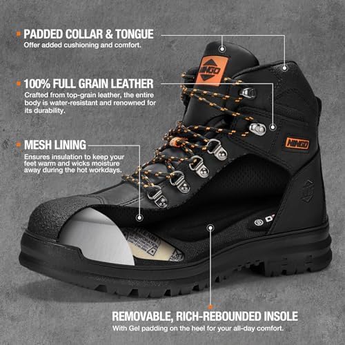 NINGO Steel Toe Work Boots for Men, Oil & Slip Resistant Construction Boots