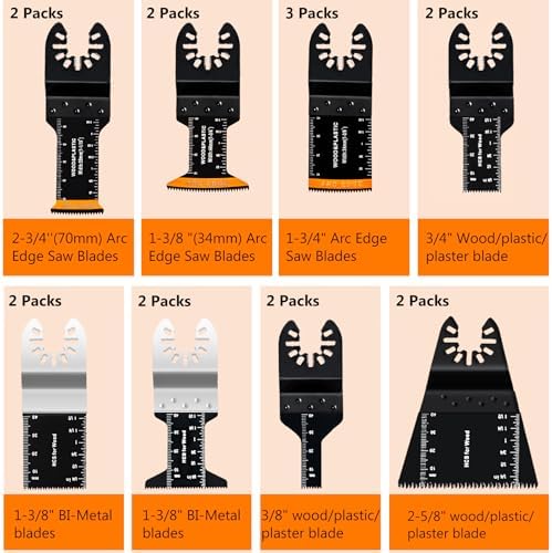 CONNOO 148 Pack Oscillating Saw Blades with Case, Arc Edge Multitool Blades, Oscillating Tool Blade, Bi-Metal for Wood/Metal/Plastic Kits Fit for Ryobi