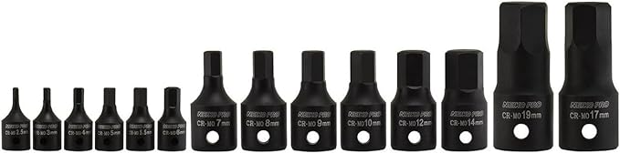 NEIKO 01141B Allen-Bit Socket Set, Metric Socket Set, 2.5 mm to 19 mm, 1/4-Inch, 3/8-Inch, and 1/2-Inch Drive, CrMo Steel, Impact-Grade, 14-Piece Set