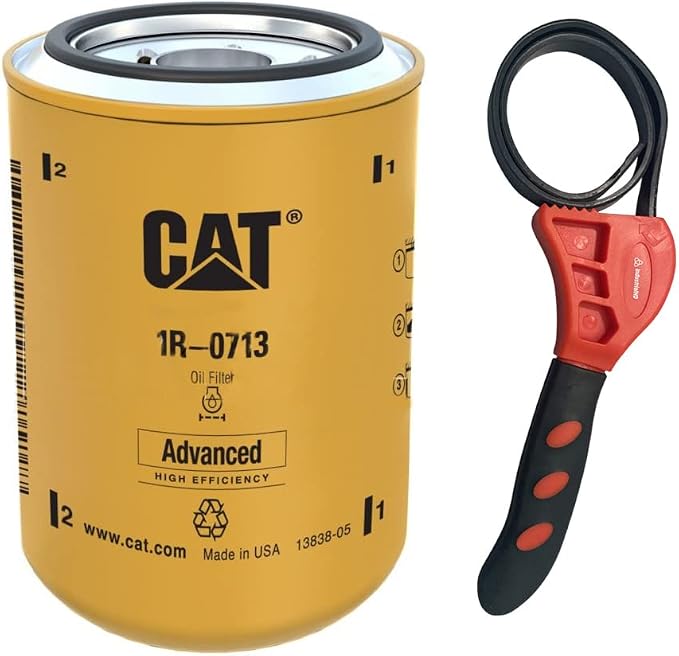 Caterpillar 1R-0713 Engine Oil Filter Advanced High Efficiency w/IHD Strap Wrench Bundle (1)