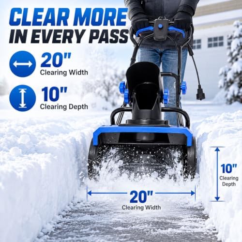 20" Electric Snow Blower, 15-Amp Snow Thrower with 3100 RPM Motor, 10" Clearing Depth, 30FT Throwing Distance & 180° Rotating Chute, Powerful Corded Snow Machine for Driveways & Walkways