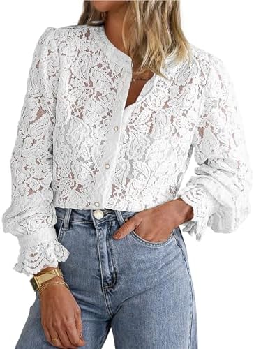 PRETTYGARDEN Women's Fall Trendy Long Sleeve Lace Tops