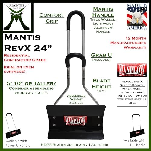 RevolutionX Snow Pushers and Shovels (Mantis Handle, 24")