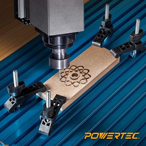 POWERTEC T-Track Hold Down Clamp with 3-1/2” T Track Bolts for CNC Machine, Table Saw Sled, Drill Press, Work Bench, T Track Accessories for woodworking, 2PK (71661)