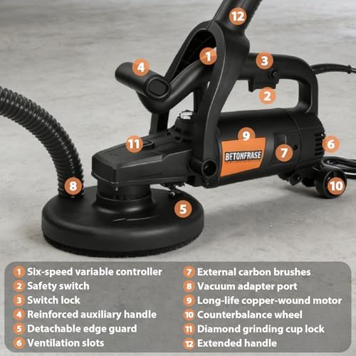 7 Inch Concrete Grinder with Extendable Rod, 3800W Grinding Machine