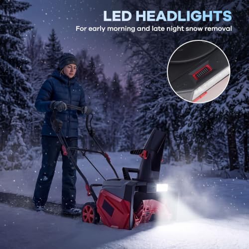 Garvee 40V 20" Cordless Snow Blower, Electric Snow Thrower Machine,Red
